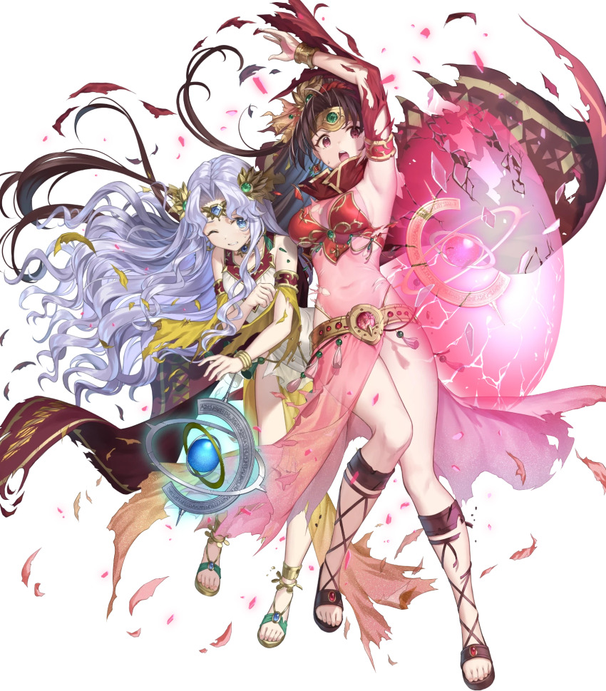 2girls, arm_up, armor, armpits, bare_shoulders, belt, blue_eyes, blue_hair