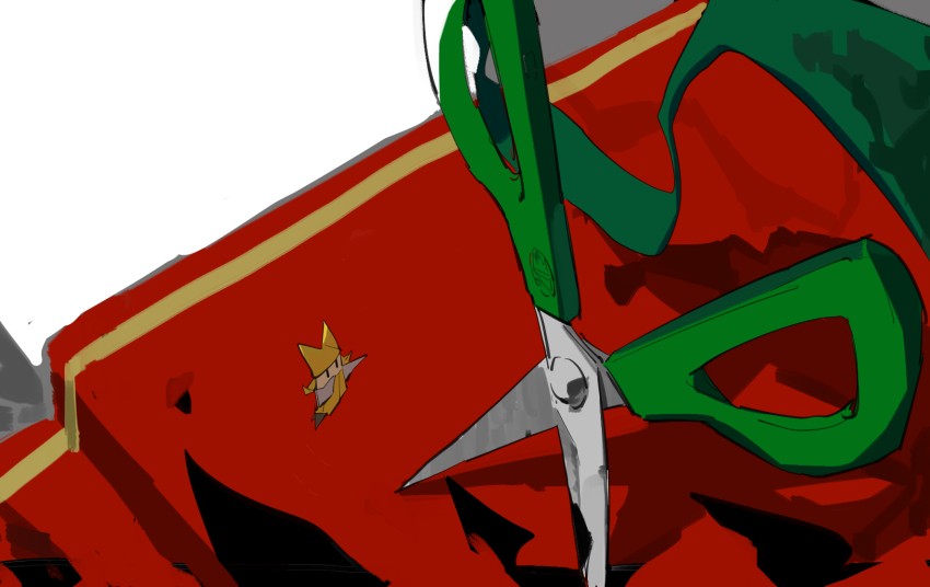 1girl, apios, black_eyes, blonde_hair, female_focus, from_above, full_body, green_ribbon