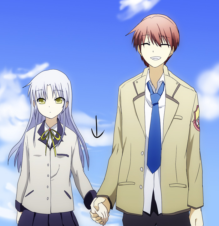 10s, angel_beats!, bad_id, bad_pixiv_id, daizu_(npl), holding_hands, long_hair, orange_hair