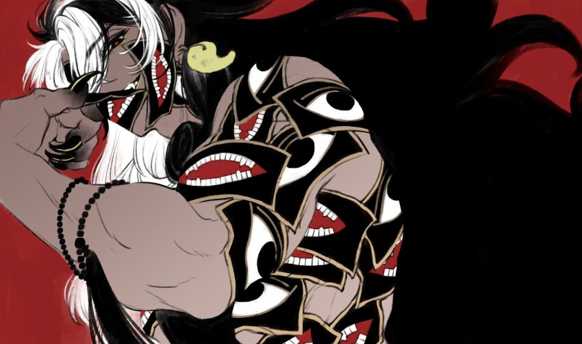 1boy, ashiya_douman_(fate), ashiya_douman_(second_ascension)_(fate), black_eyes, black_hair, extra_eyes, extra_mouth, fate/grand_order