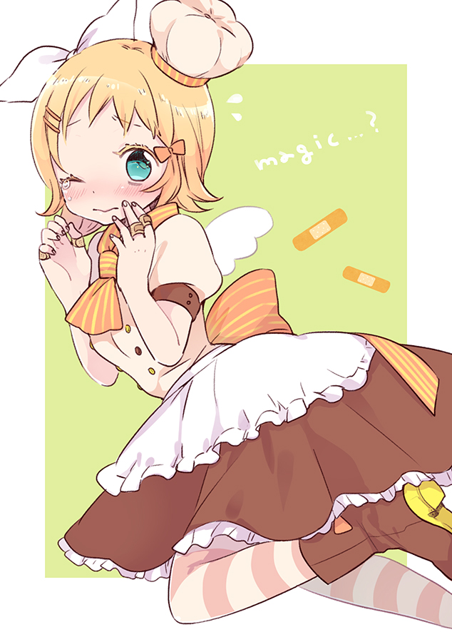 1girl, angel_wings, apron, ascot, azurite0012, back_bow, bandaid, bandaid_on_hand