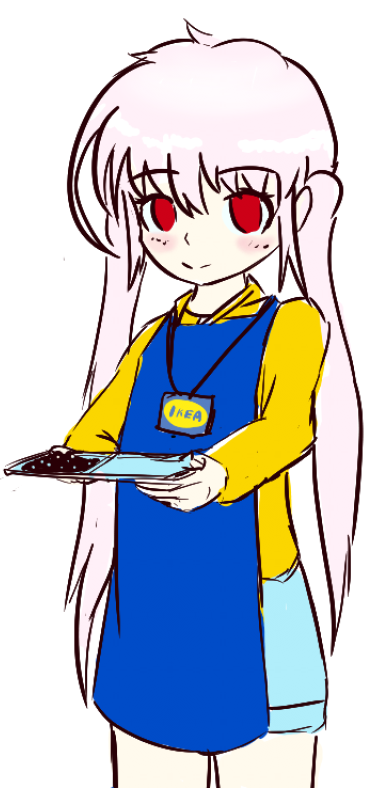 1girl, alice_sawyer, apron, female_focus, holding, holding_tray, ikea, indie_virtual_youtuber