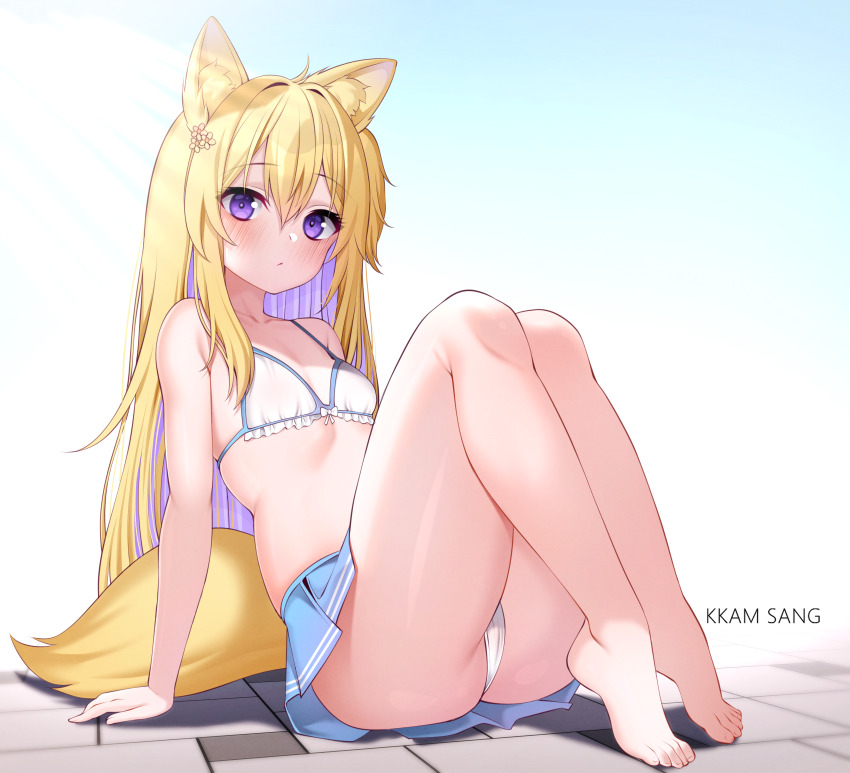 1girl, absurdres, animal_ear_fluff, animal_ears, arm_support, ass, bare_arms, bare_legs