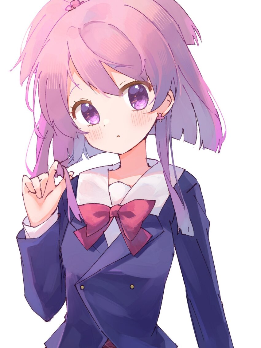 1girl, aika_himena, arm_at_side, bad_id, bad_twitter_id, blazer, blue_jacket, blush