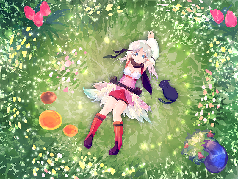 1girl, alternate_color, armband, armpits, arms_behind_back, black_cat, blue_eyes, boots