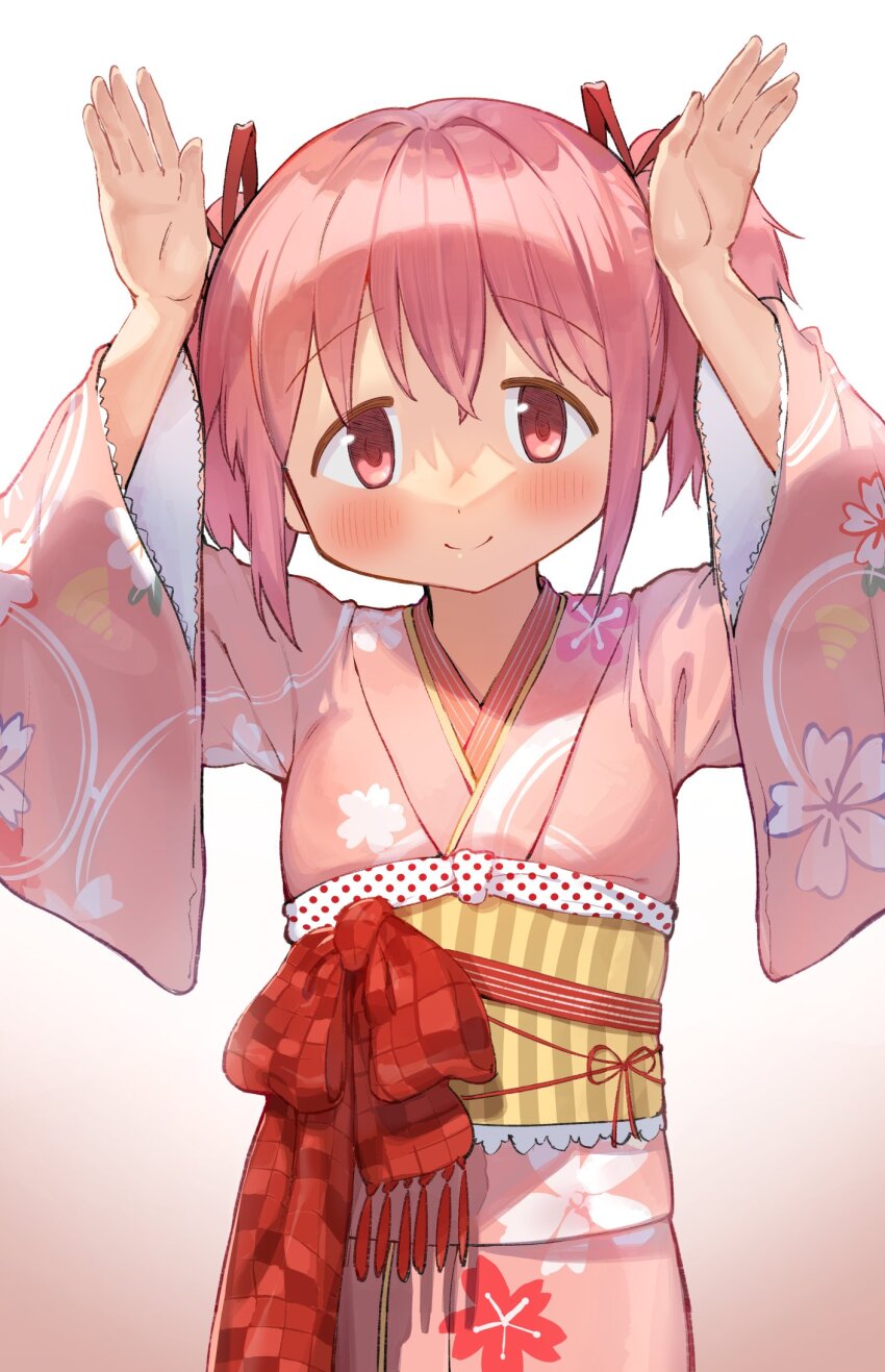 1girl, arms_up, blush, child, closed_mouth, cocoa_(ultra_mdk), crossed_bangs, dot_nose