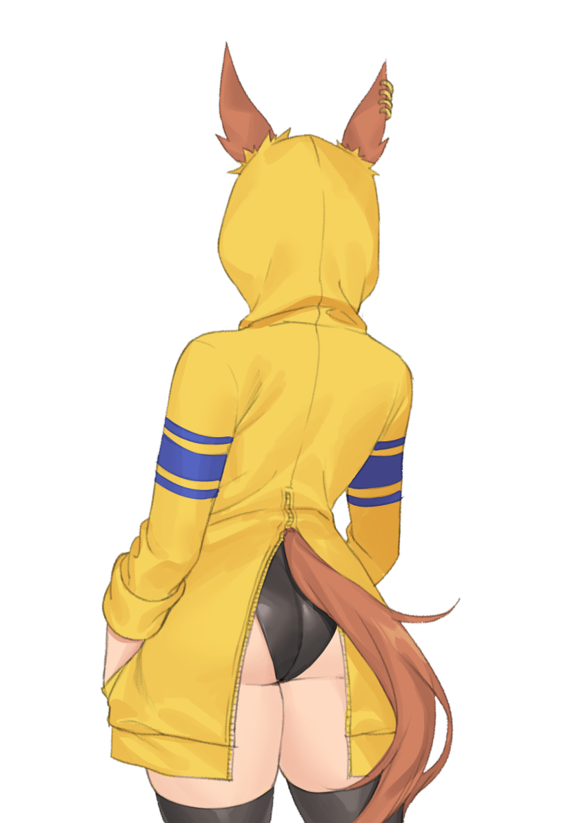 1girl, absurdres, animal_ears, ass, bad_id, bad_twitter_id, black_leotard, black_thighhighs