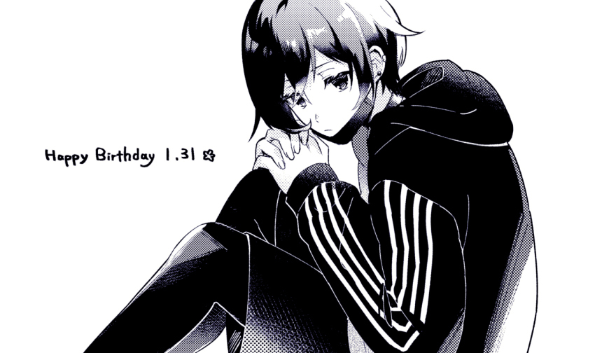 1623, 1boy, atago_rentaro, black_eyes, black_hair, black_hoodie, dankira!!!, dated