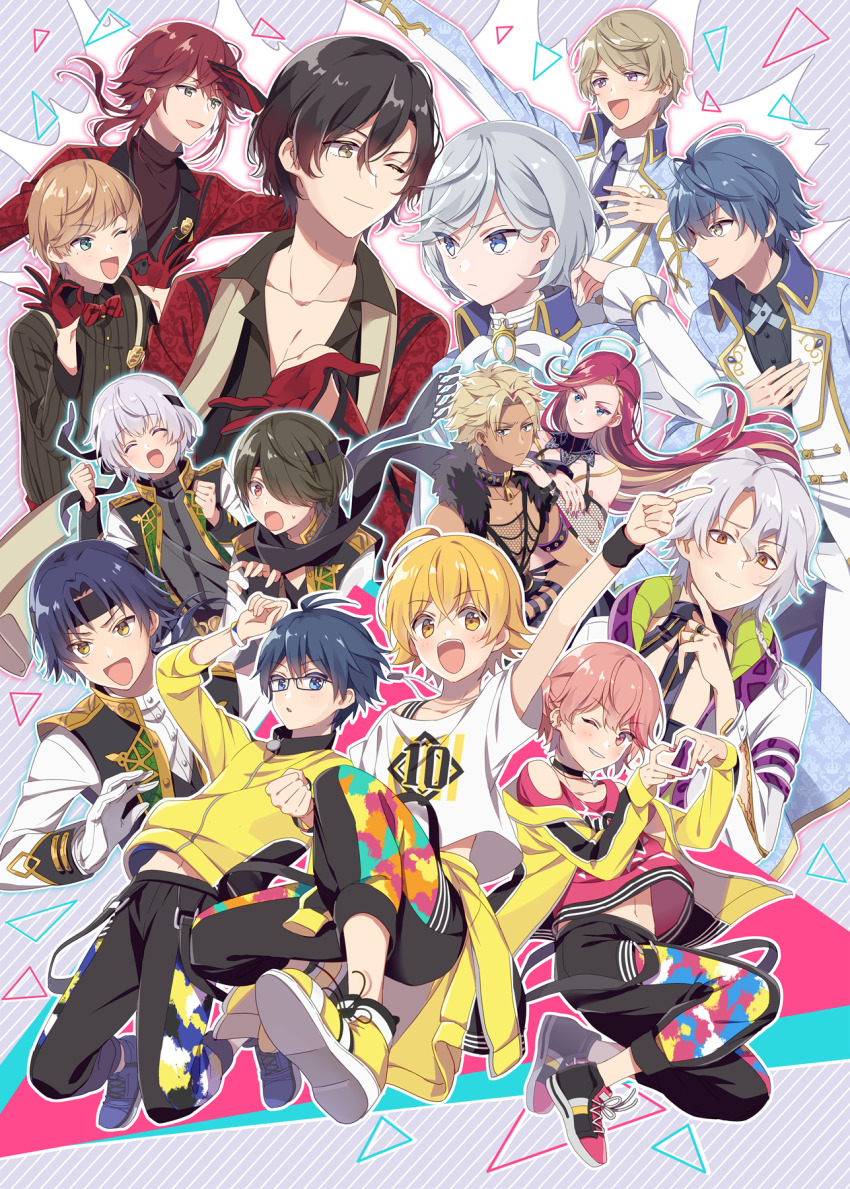 1623, 1other, 6+boys, asahi_sora, atago_rentaro, black_meteor_camp_(dankira!!!), blonde_hair, blue_eyes