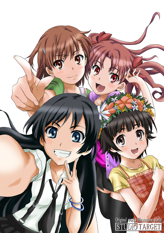 4girls, bad_id, bad_pixiv_id, black_hair, blue_eyes, brown_eyes, brown_hair, casual