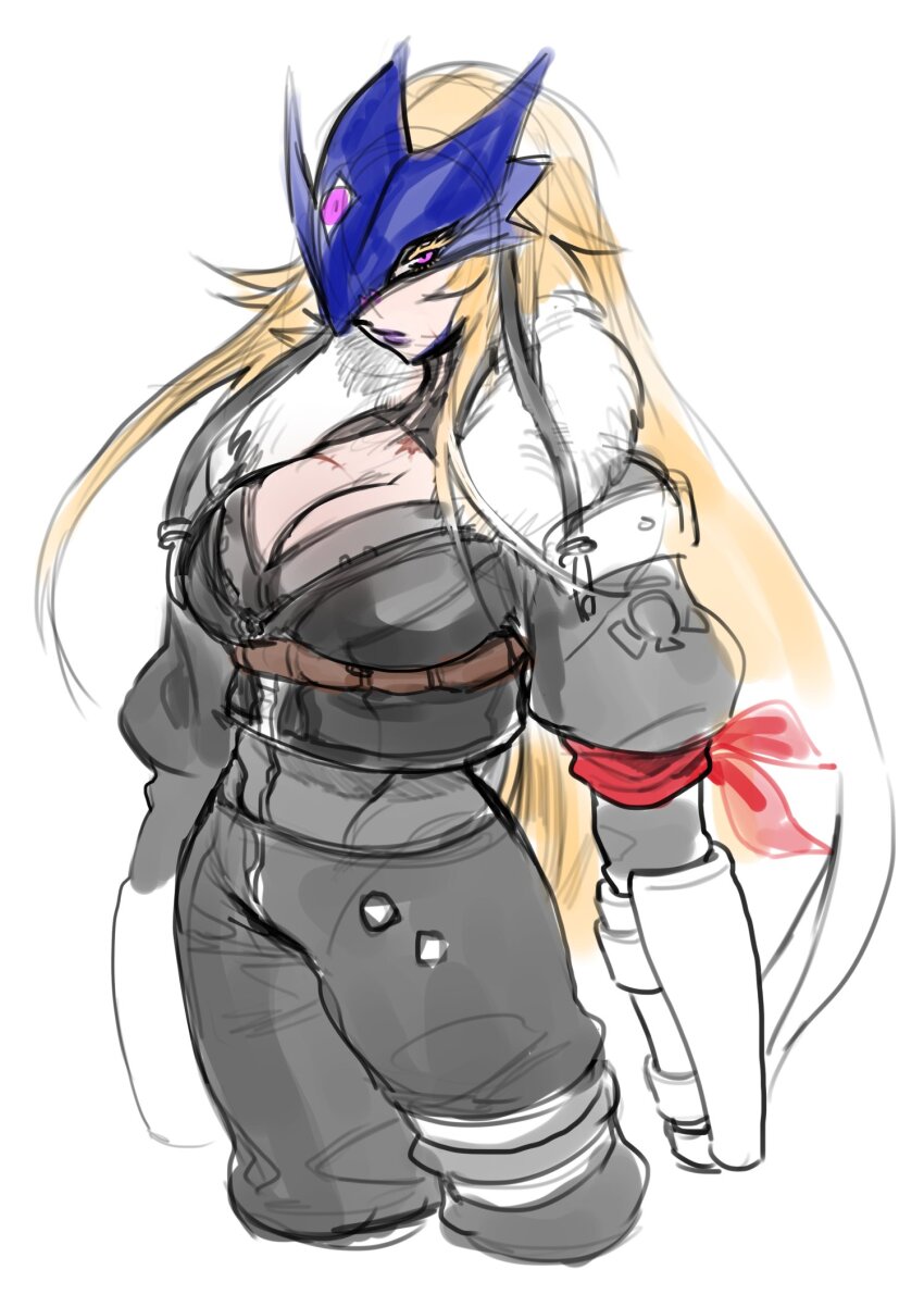 1girl, beelstarmon, beelzebumon, beelzebumon_(cosplay), cosplay, digimon, digimon_(creature), female_focus, highres, mask, red_eyes, solo