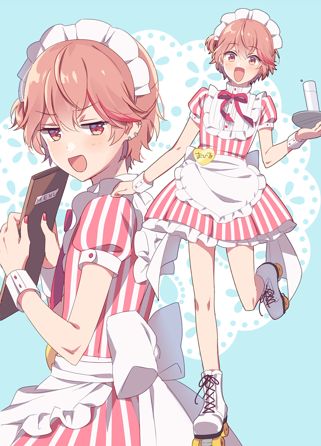 1boy, apron, blush, crossdressing, crossdressing_(mtf), dankira!!!, full_body, hinata_mahiru