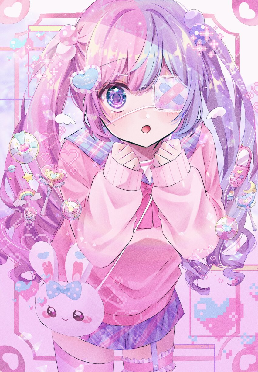 1girl, absurdres, animal_bag, bag, blush, cellphone, chibana_sora, compact_(cosmetics)