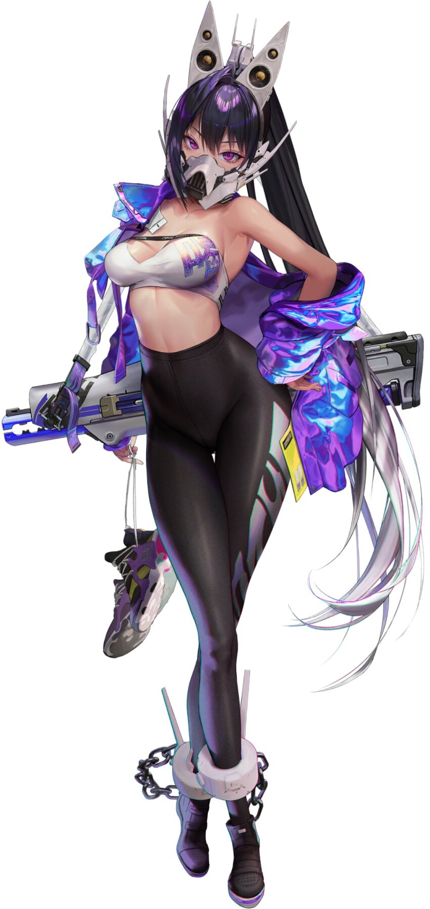 apple54385842, black_hair, goddess_of_victory:_nikke, highres, official_art, pants, ponytail, purple_eyes