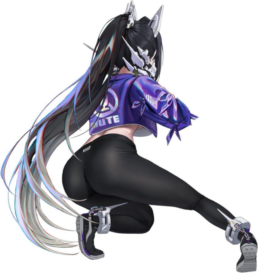 apple54385842, ass, black_hair, goddess_of_victory:_nikke, highres, official_art, pants, ponytail