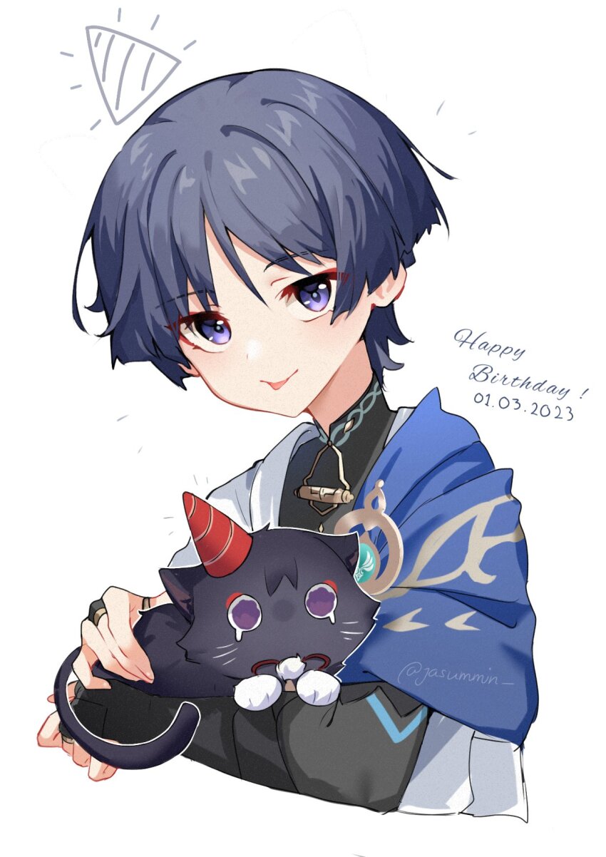 1boy, animal_ears, animalization, arm_armor, artist_name, black_fur, black_shirt, blue_gem