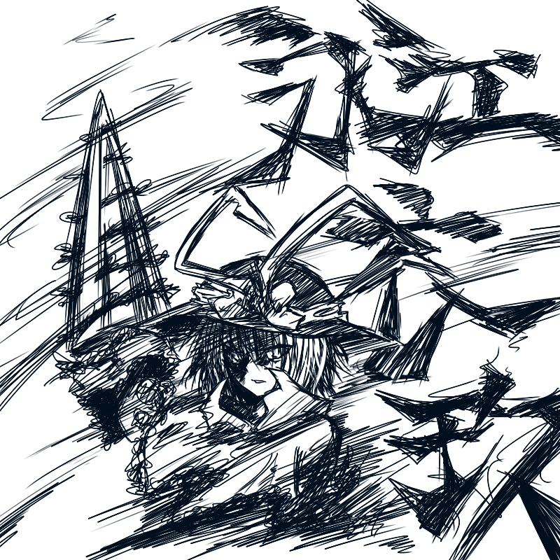 1girl, blue_theme, drill, female_focus, monochrome, nagae_iku, ototachibana_rai, otsutachibana_kaminari