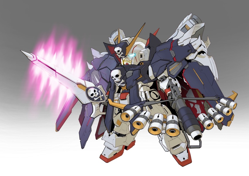 absurdres, energy_sword, blue_eyes, bowgun, crossbone_gundam, crossbone_gundam_x-1_full_cloth, dated_commentary, deformed