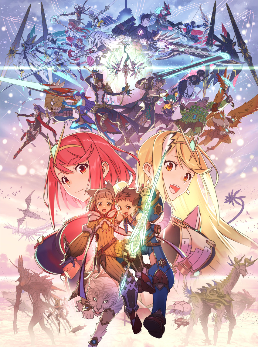 6+boys, 6+girls, absurdres, addam_origo, aegaeon_(xenoblade), aegis_sword_(xenoblade), android, arm_around_another's_waist