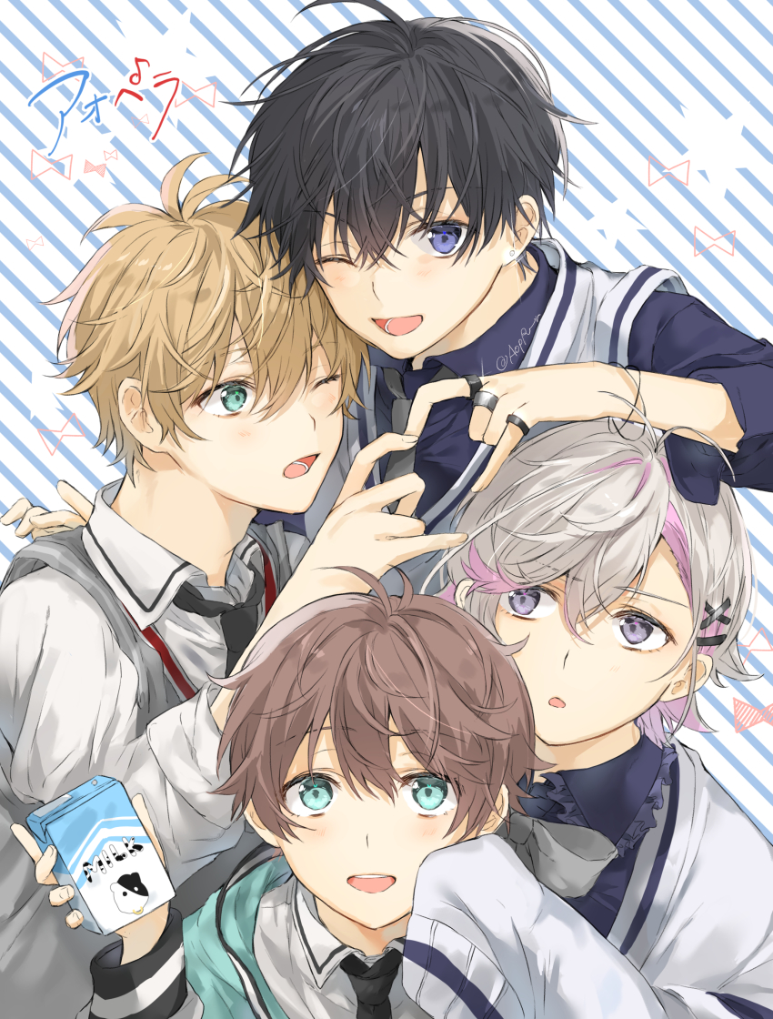 4boys, absurdres, aoppella, aqua_eyes, ayase_mitsuo, black_hair, blonde_hair, blue_eyes
