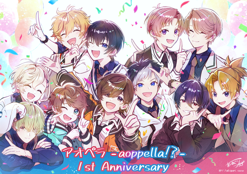 6+boys, absurdres, akiguri_suzu, anniversary, aoppella, ayase_mitsuo, black_hair, blue_eyes