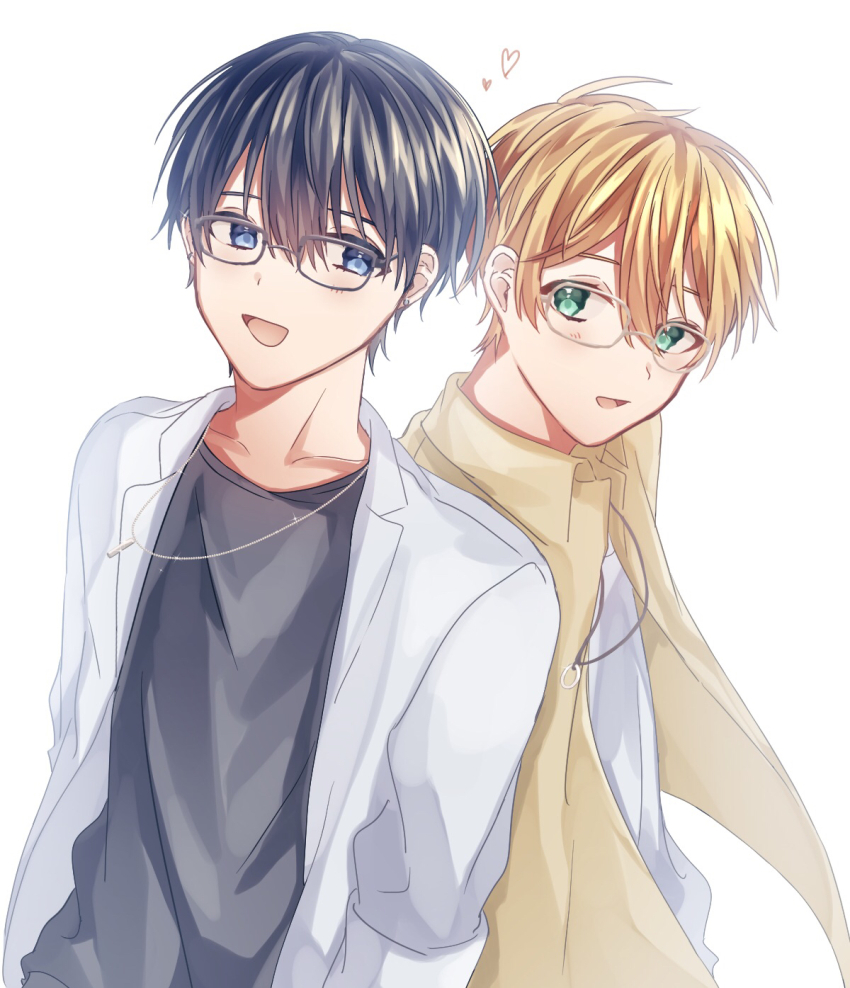2boys, aoppella, aqua_eyes, bad_id, bad_pixiv_id, black_hair, blonde_hair, blue_eyes