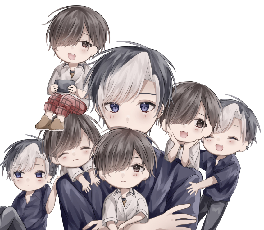 2boys, :3, aoppella, bad_id, bad_pixiv_id, black_hair, blue_eyes, blush