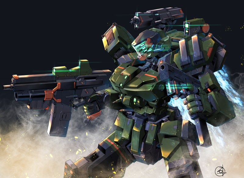 blue_eyes, dual_wielding, extra_eyes, glowing, glowing_eyes, gun, holding, holding_gun