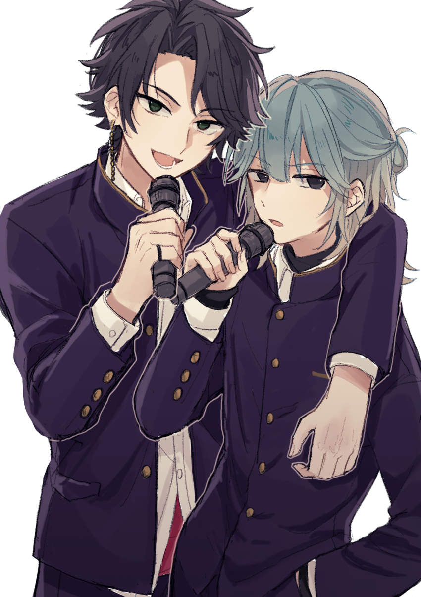 2boys, aoppella, black_eyes, black_hair, blue_hair, collared_shirt, fukisako_sunao, gakuran