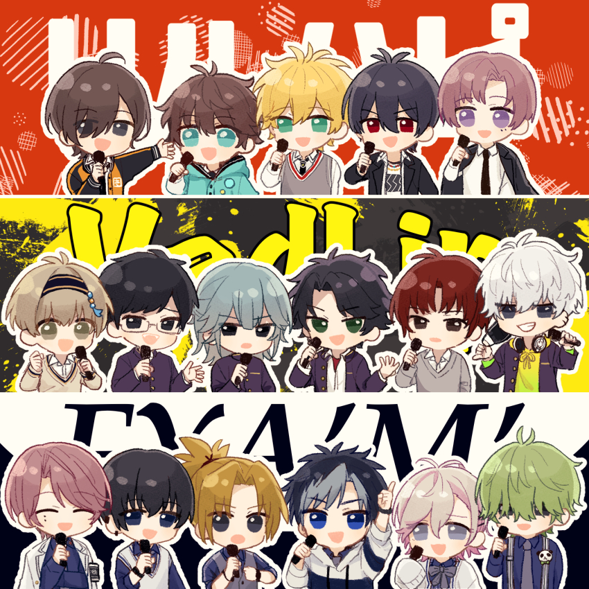 6+boys, androgynous, aoppella, ayase_mitsuo, black_hair, blonde_hair, blue_eyes, blue_hair