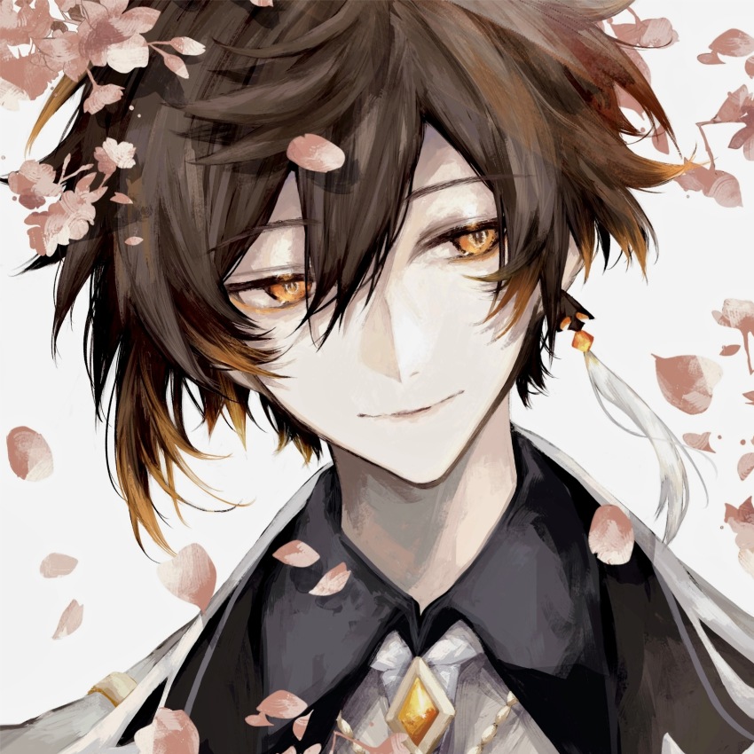 00_gx4, 1boy, absurdres, bad_id, bad_pixiv_id, black_shirt, brown_hair, cherry_blossoms