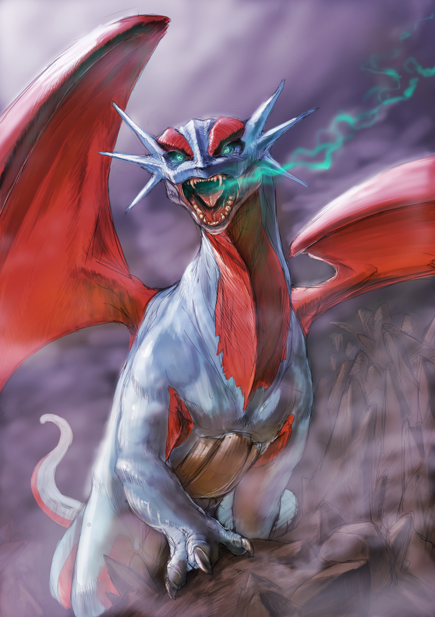 gen_3_pokemon, highres, nintendo, no_humans, pokemon, pokemon_(creature), realistic, salamence, teru_sakura, wings