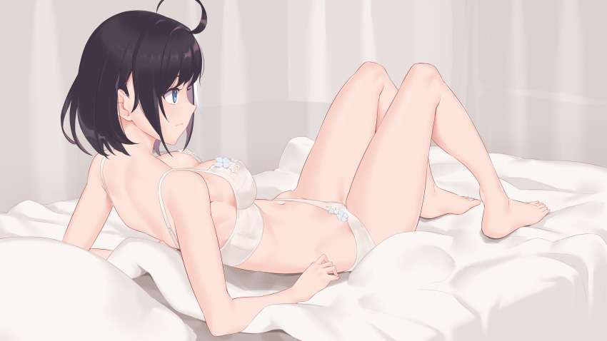 1girl, absurdres, ahoge, arm_rest, azur_lane, back, bare_arms, bare_back