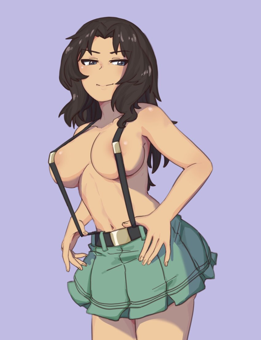 1girl, absurdres, aoshidan_school_uniform, black_hair, blue_eyes, blush, breasts, cleavage