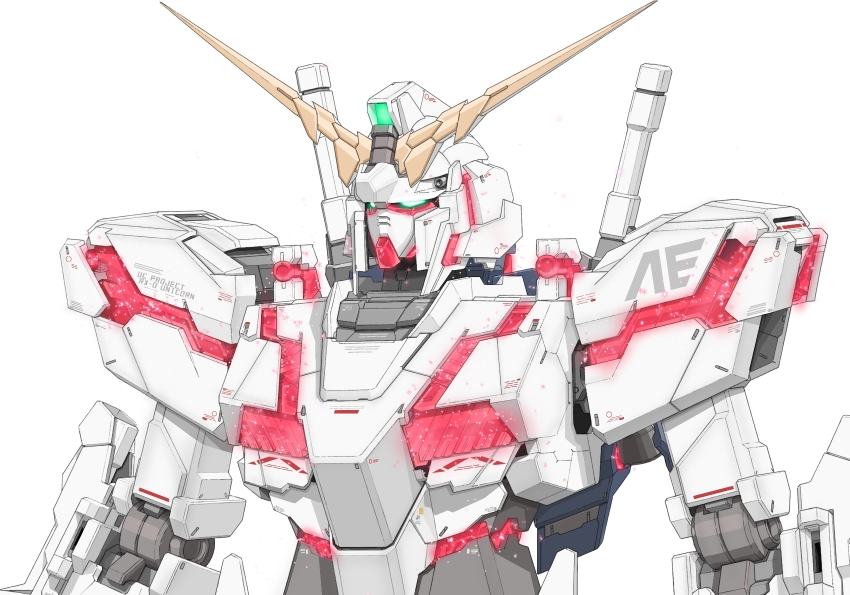 anaheim_electronics, aron_e, commentary_request, green_eyes, gundam, gundam_unicorn, highres, mecha