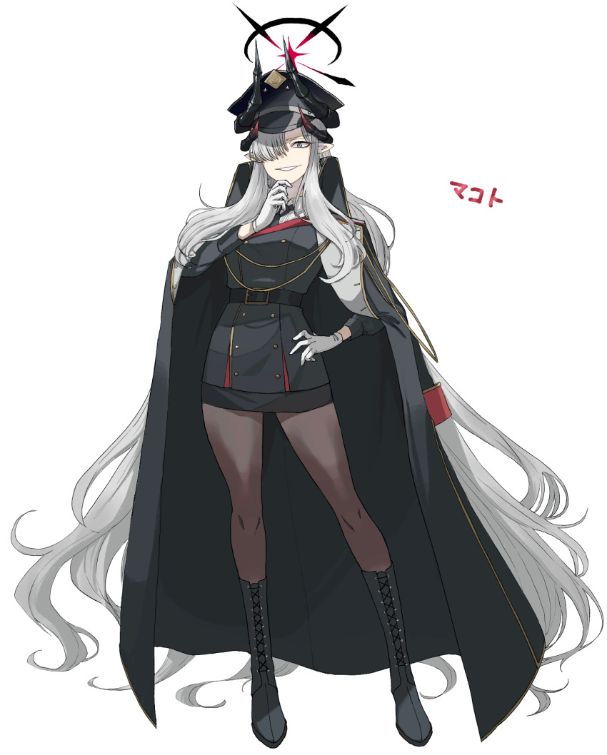 1girl, belt, black_belt, black_boots, black_hat, black_jacket, black_necktie, black_skirt