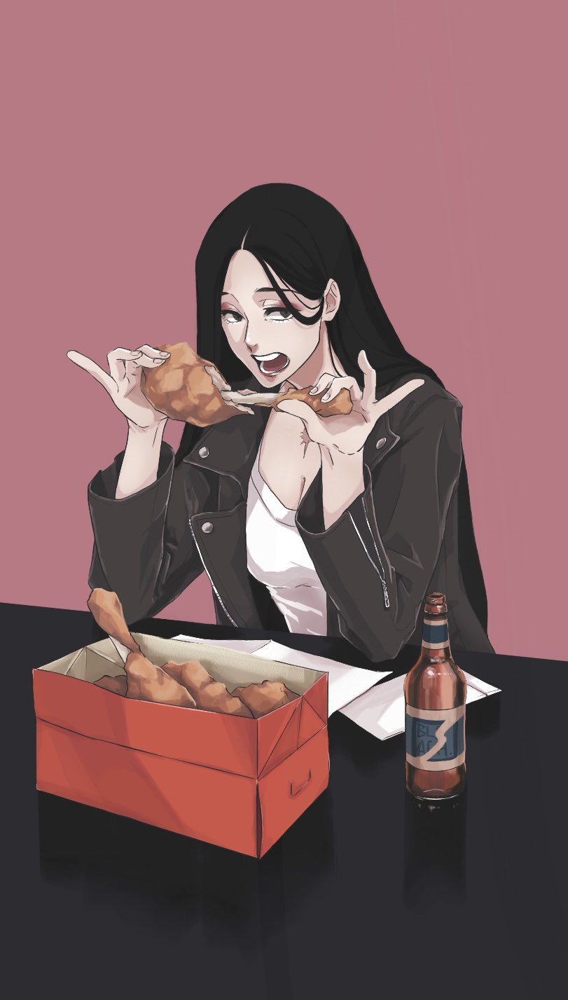 1girl, alcohol, alternate_costume, alternate_hairstyle, anno_im, beer, beer_bottle, bird