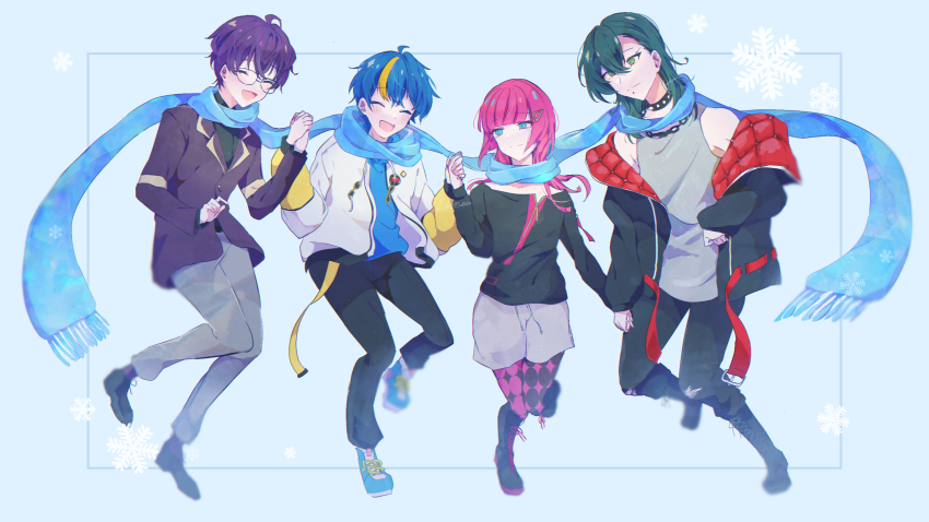 4boys, absurdres, androgynous, aqua_eyes, blue_hair, chrom_(technoroid), closed_eyes, cobalt_(technoroid)