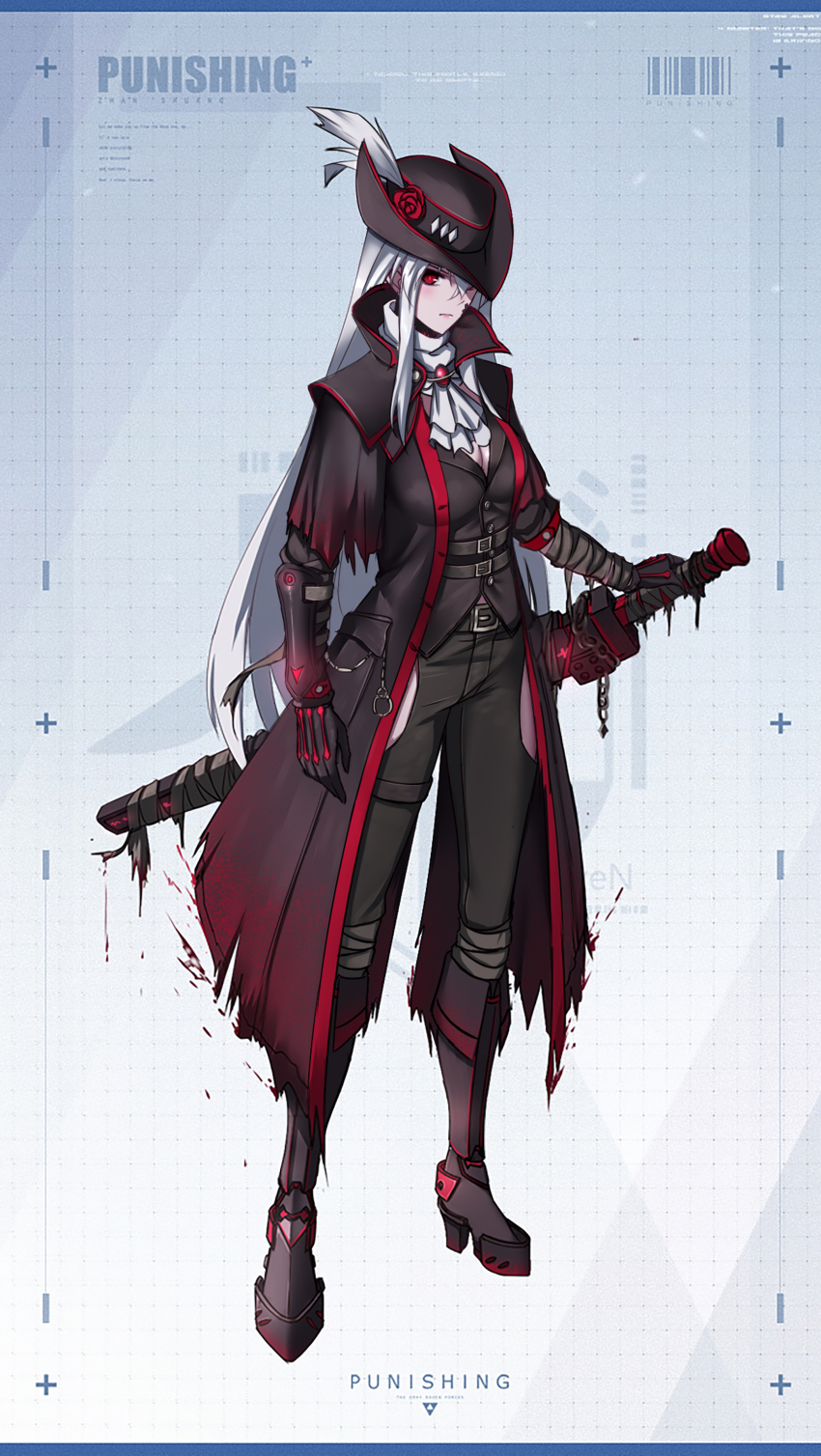 1girl, absurdres, alpha_(pgr), black_hat, black_jacket, black_pants, black_shirt, breasts