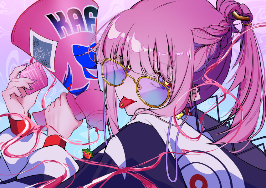 1girl, absurdres, blue_background, blue_eyes, blue_jacket, blunt_bangs, braid, ch4nge_(cevio)