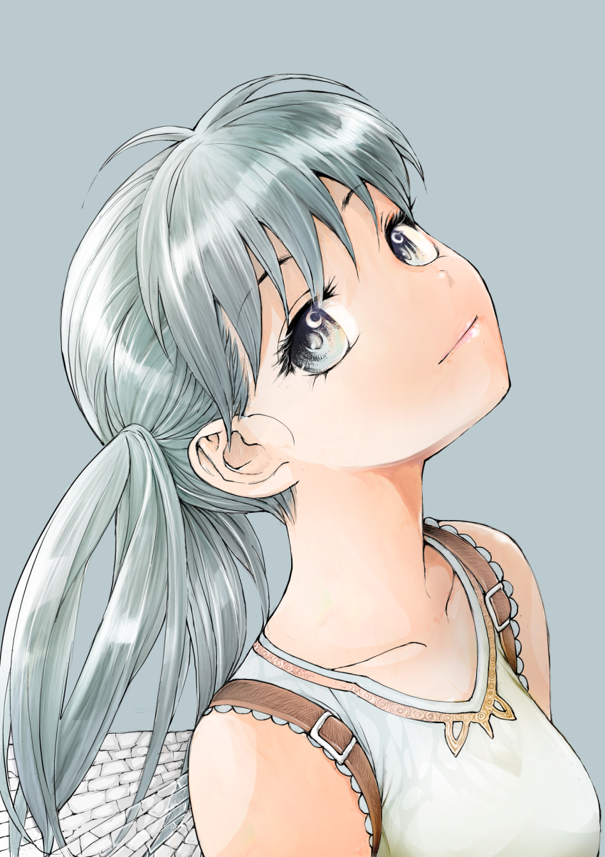 1girl, benriya_saitou-san_isekai_ni_iku, blue_background, blue_eyes, blue_hair, breasts, burningblossom, collarbone