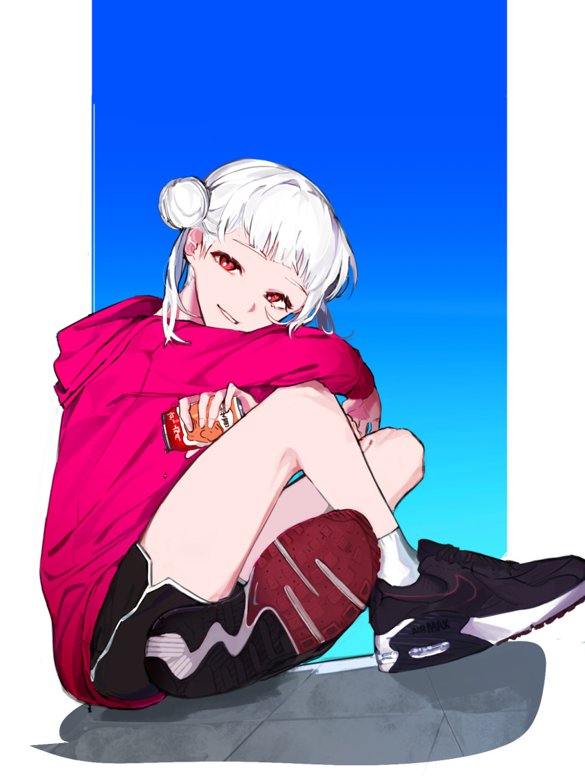 1girl, 59_(garigari_hodu), air_max, air_max_90, alternate_costume, arashi_chisato, black_shoes, black_shorts