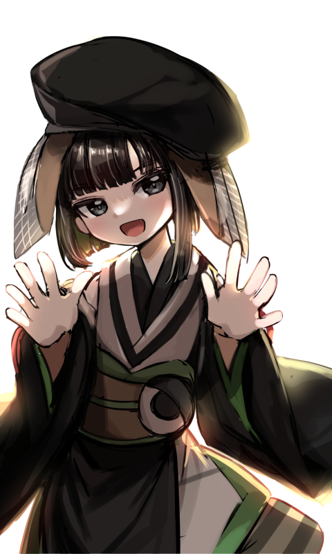 1boy, anmita_(rarutos), bare_shoulders, black_hair, black_hat, detached_sleeves, feather_hair_ornament, feathers