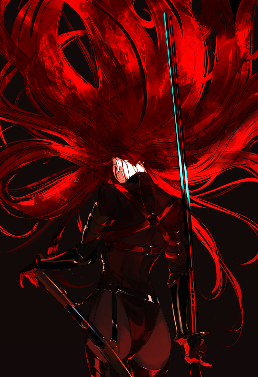 1girl, ass, back, black_thighhighs, ddlcclia, fate/grand_order, fate_(series), floating_hair