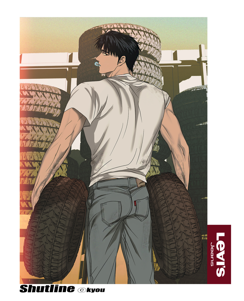 0lkyou, 1boy, artist_name, black_eyes, black_hair, copyright_name, copyright_notice, denim