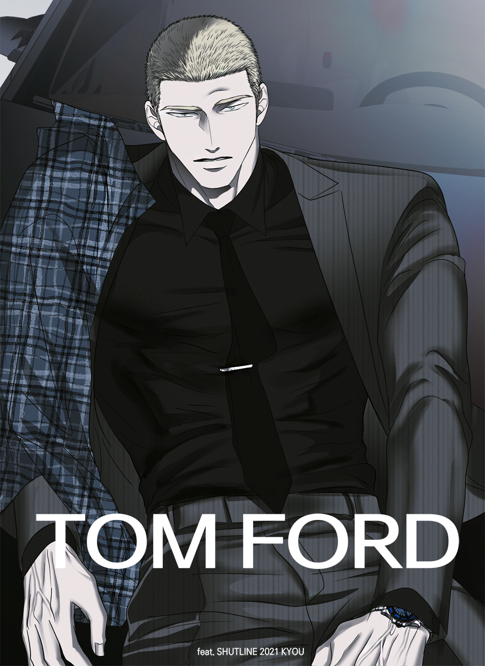 0lkyou, 1boy, artist_name, black_necktie, black_shirt, blonde_hair, blue_eyes, buzz_cut