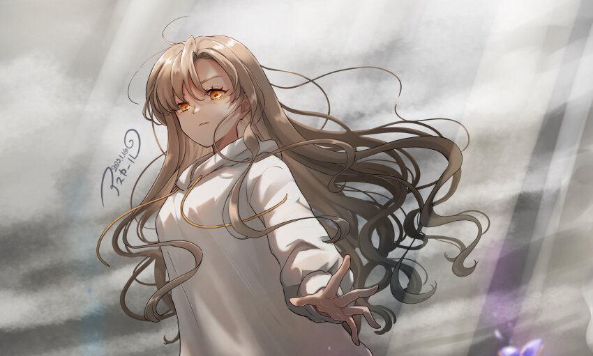 1girl, ahoge, artist_name, asukaru_(magika_ru), commission, dated, drawstring, from_below