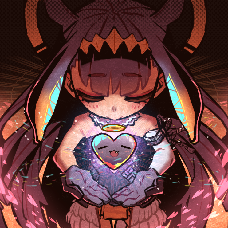 1girl, animal_ears, black_gloves, black_hair, blunt_bangs, chibi, closed_eyes, detached_sleeves