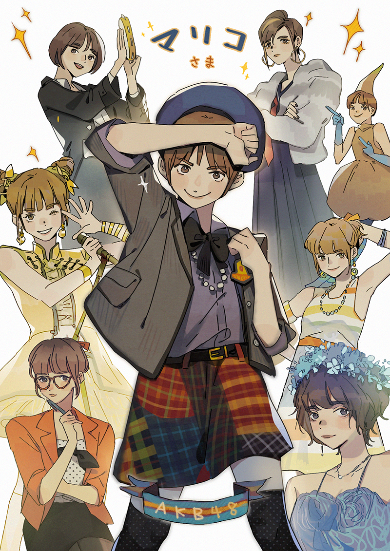 1girl, akb48, animification, armpits, beret, black_ribbon, black_serafuku, black_skirt