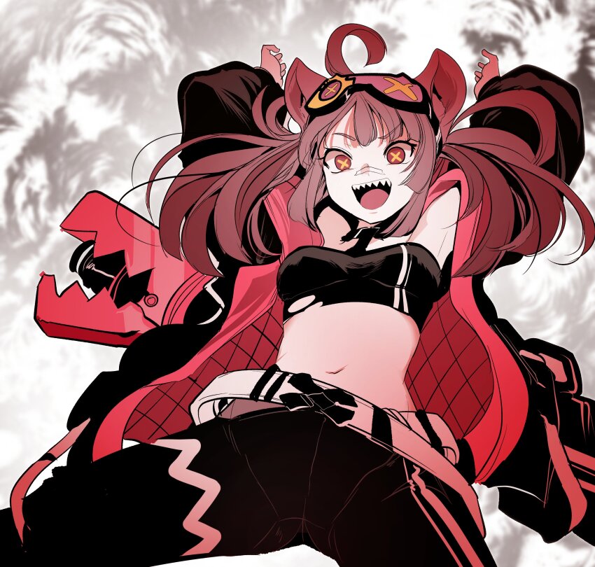 1girl, absurdres, ahoge, animal_ears, armpits, bandaid, belt, black_jacket